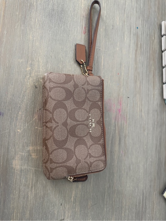 Coach Handbags - Coach Brown Signature Canvas Wristlet